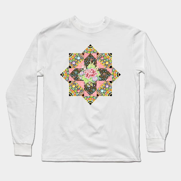 Retro Nouveau Patchwork Long Sleeve T-Shirt by PatriciaSheaArt